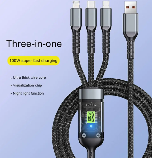 100W 3 In 1 Fast Charging Cable