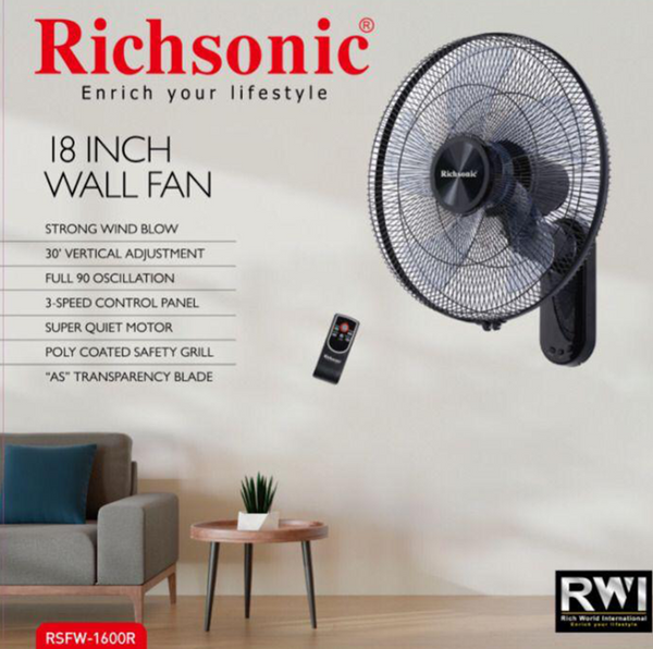 Richsonic 18 Wall Fan with Remote RSFW-1600R